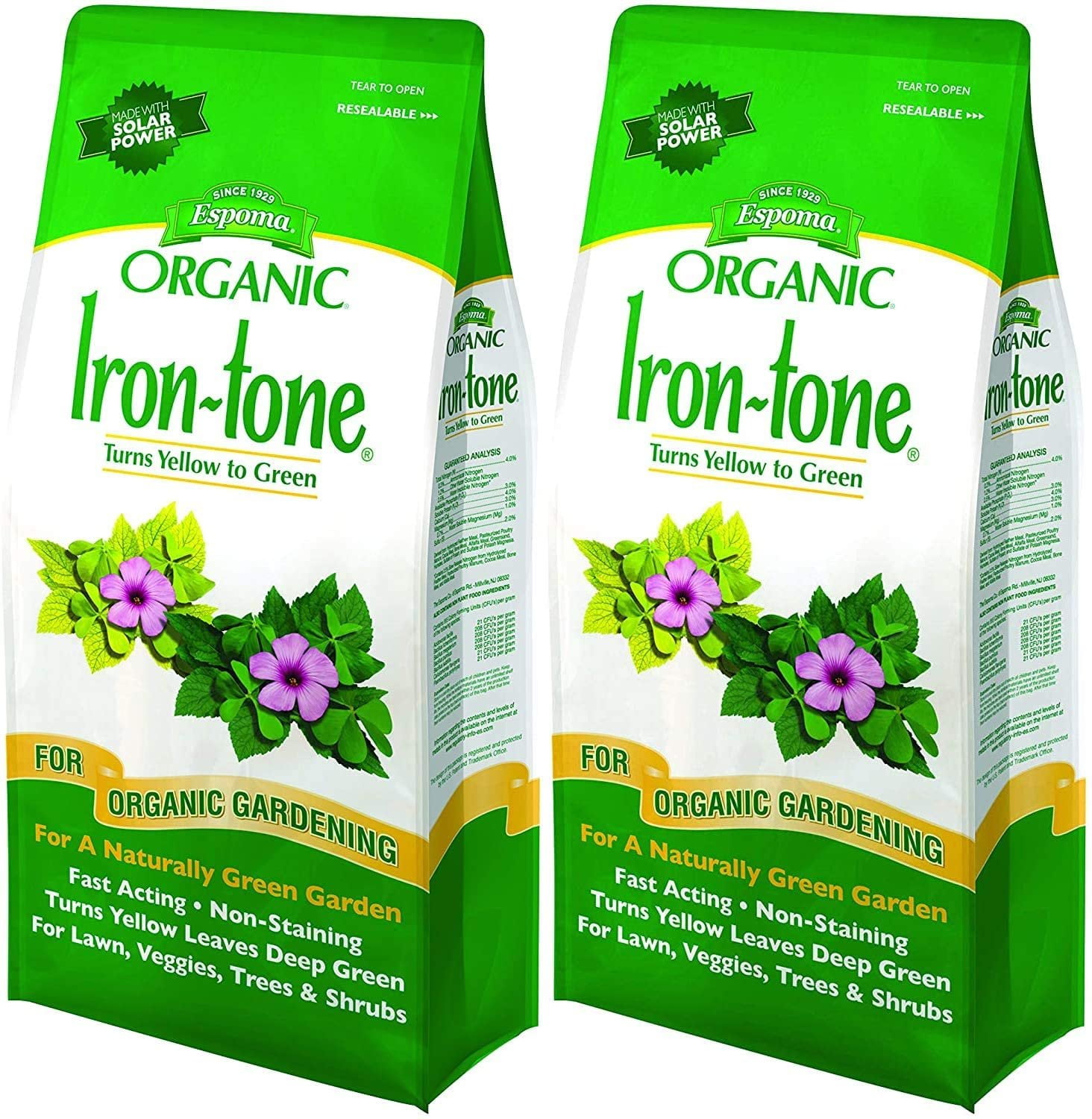 Espoma Iron Tone Plant Food - Natural Fertilizer, Iron Supplement - 2 Pack, 5-Pound Bags