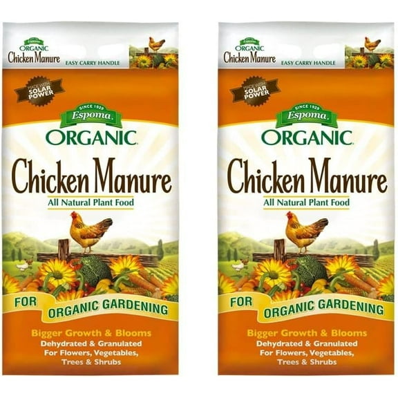 Espoma Organic Chicken Manure 25 lb. Bag. All Natural & Organic Fertilizer for All Flowers, Vegetables, Trees, and Shrubs. for Organic Gardening - 2 Pack