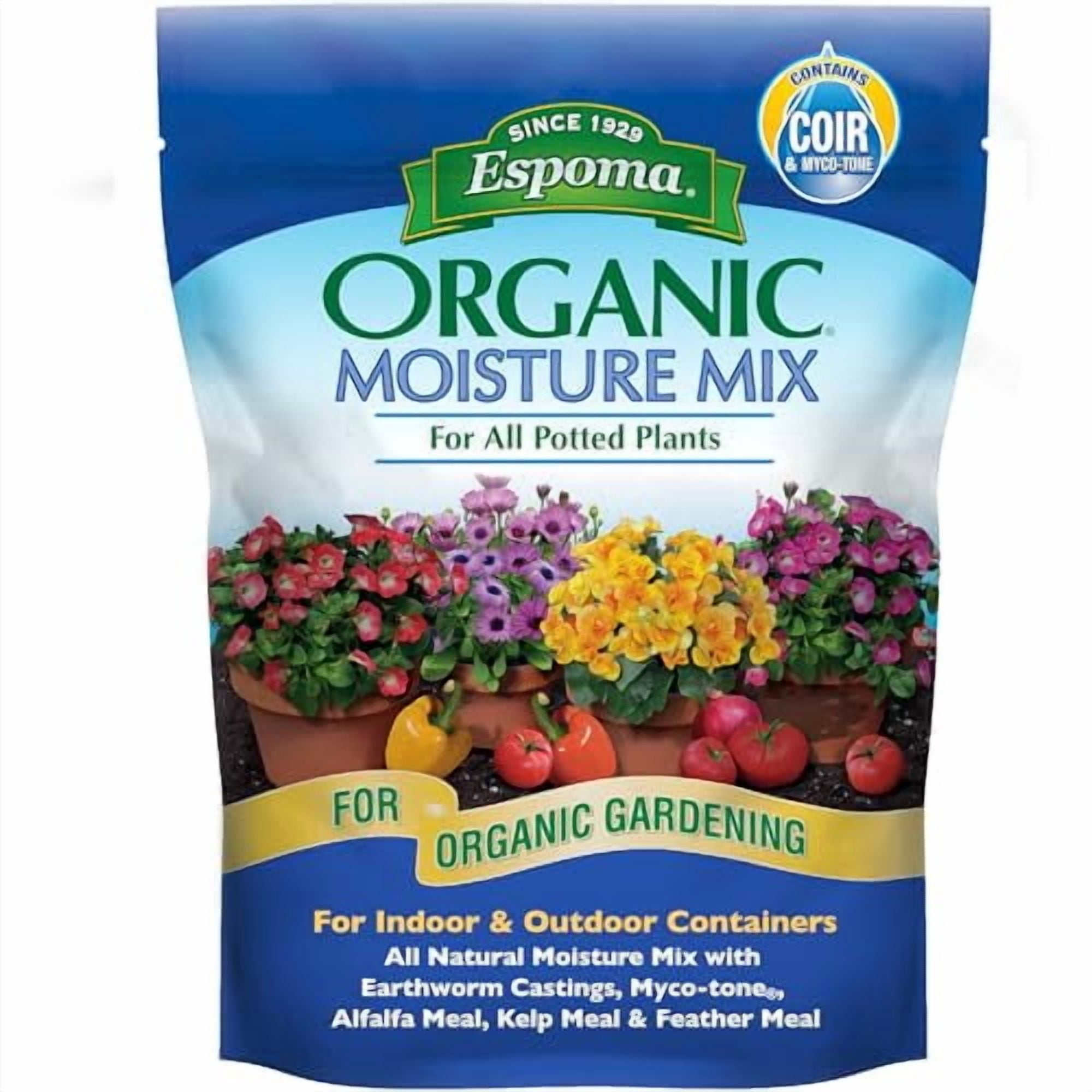 Espoma Organic Moisture Mix Potting Soil - All Natural Potting Mix for All Indoor & Outdoor Containers for Organic Gardening, 8 qt. Bag. Pack of 2