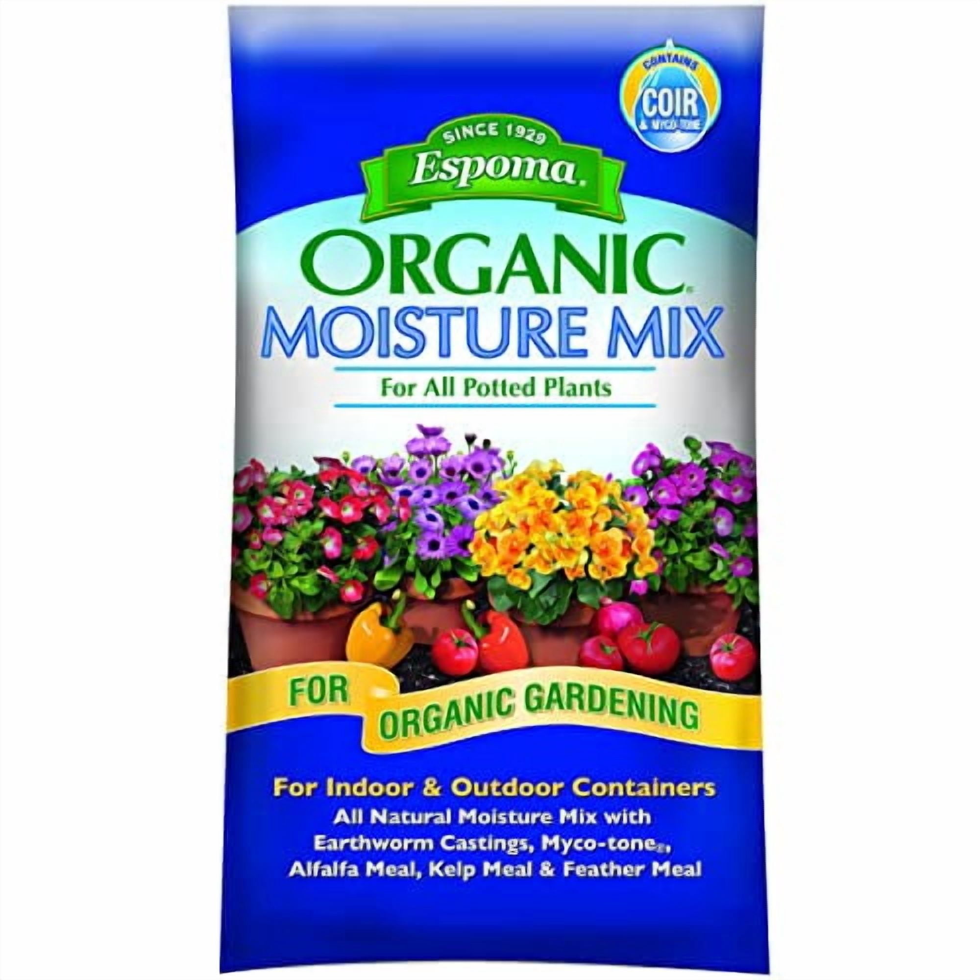 Espoma Organic Moisture Mix Potting Soil - All Natural Potting Mix For All Indoor & Outdoor Containers For Organic Gardening, 1 cubic foot bag. Pack of1