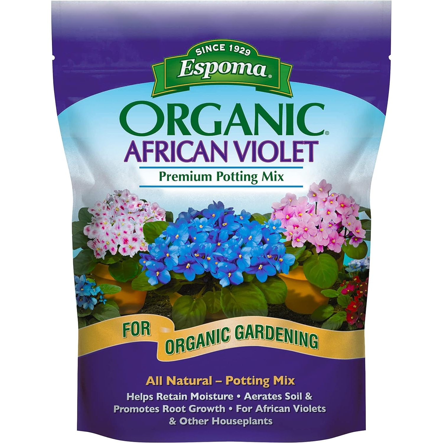 Espoma Organic Natural and Organic Premium Potting Soil Mix for African Violets and all Indoor Flowering Houseplants. For Organic Gardening. 4 Quart Bag – Pack of 2