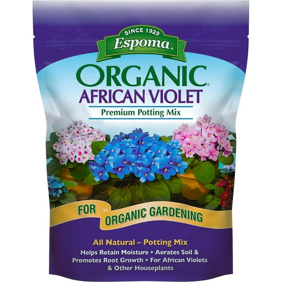 Espoma Organic Natural and Organic Premium Potting Soil Mix for African Violets and all Indoor Flowering Houseplants. For Organic Gardening. 4 Quart Bag Pack of 2