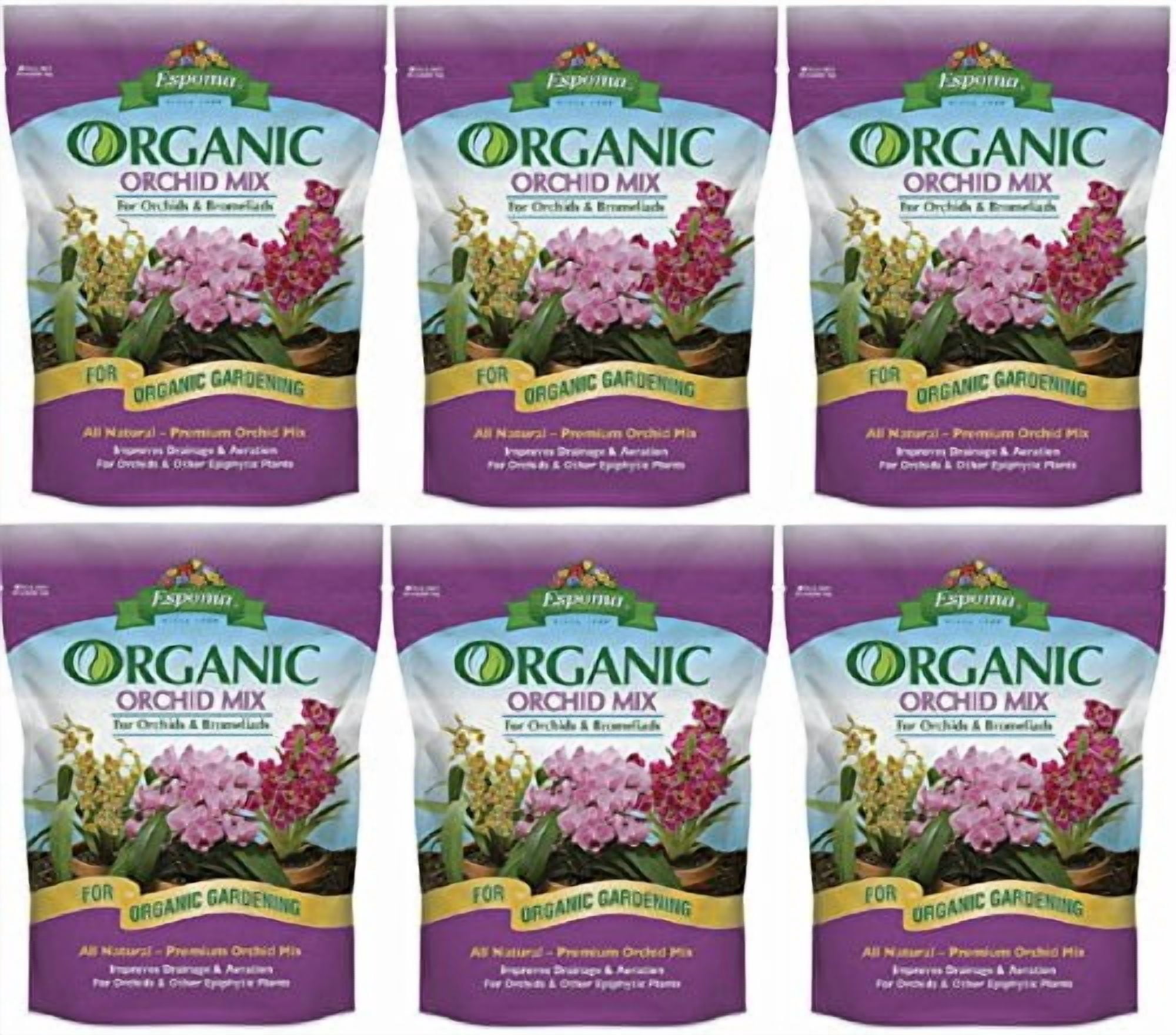 Espoma Organic Orchid Mix 4-Quart Bag. for All Orchids and Bromeliads. Ideal for Phalaenopsis, Dendrobium, and Other Types of Orchids. for Organic Gardening - 6 Pack