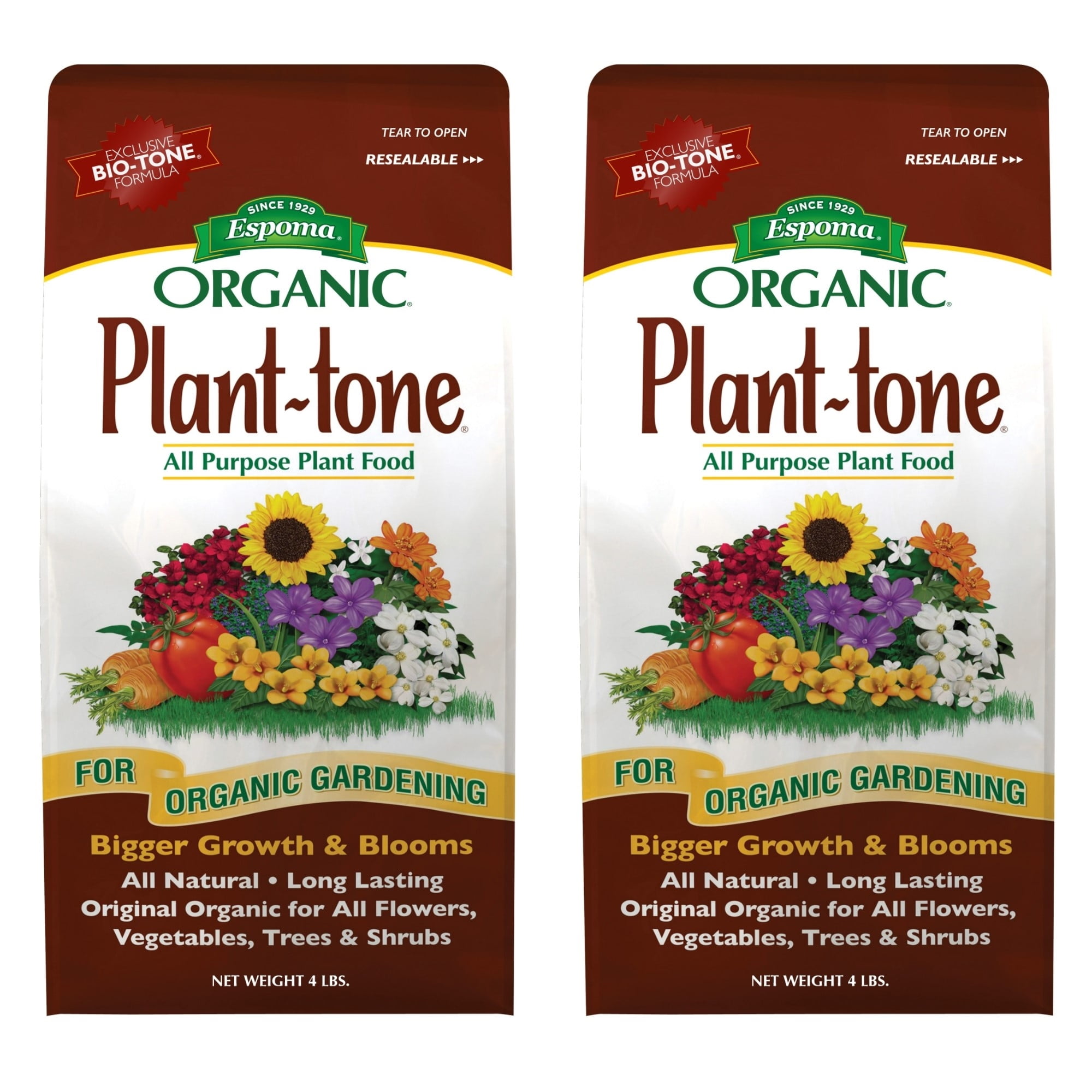 Espoma Organic Plant-Tone 5-3-3, 4lbs, Pack of 2 - Natural & Organic All Purpose Plant Food, for All Flowers, Vegetables, Trees, and Shrubs