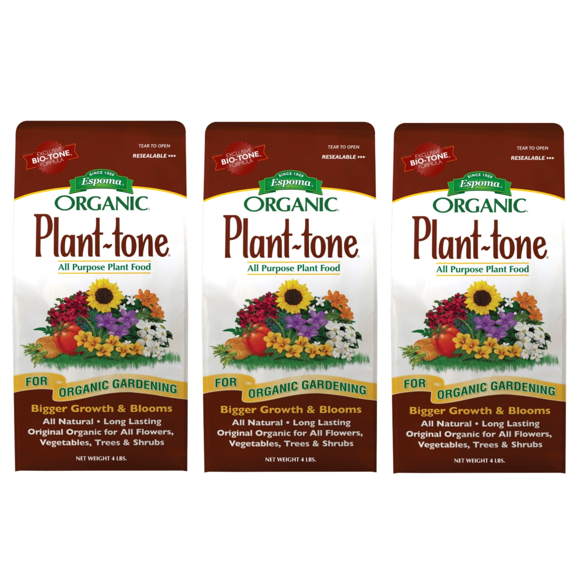 Espoma Plant-Tone Organic All Purpose Plant Food 5-3-3 Granules - 3 Pack, 4 lbs