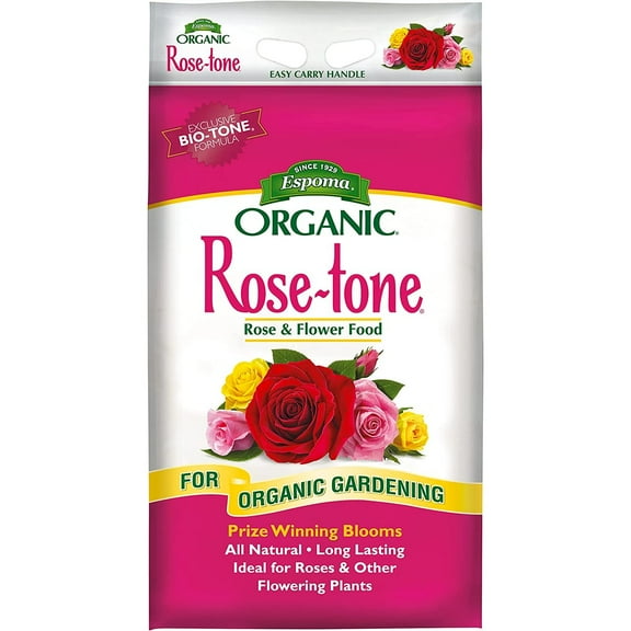 Espoma Organic Rose-tone 4-3-2 Organic Fertilizer for all types of Roses and other Flowering Plants. Promotes vigorous growth and blooming. 18 lb. Bag