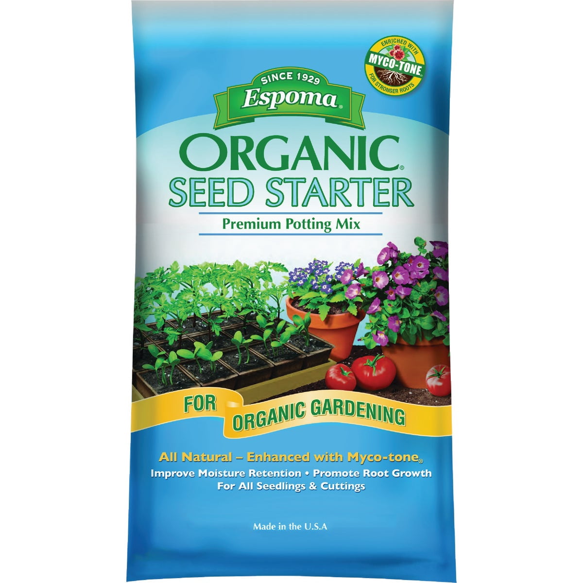 Espoma Organic Seed Starter Premium Potting Soil Mix - All Natural & Organic Seed Starting Mix with Mycorrhizae. For Organic Gardening, 16 qt, bag - Pack of One