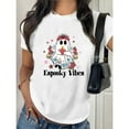 thumbnail image 1 of Espooky Vibes Graphic Tee Floral Ghost Design Skull Accents Lettering Commuting Cotton T-Shirt White S-5XL, 1 of 5