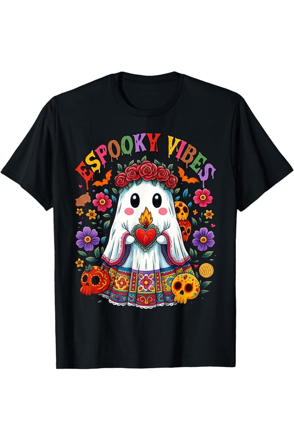 Espooky Vibes Spanish Mexican Halloween Ghost Teacher Boo T-Shirt