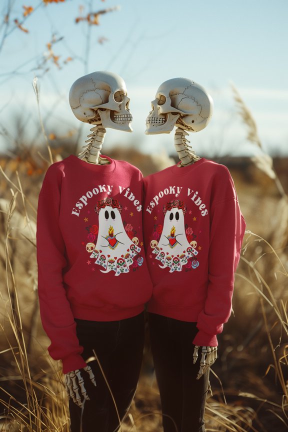 Espooky Vibes - Vibras Spooky Ghost Crewneck Sweater | Halloween, Boo Scary Spooky Horror Costume Latino | 3 Colors - Unisex