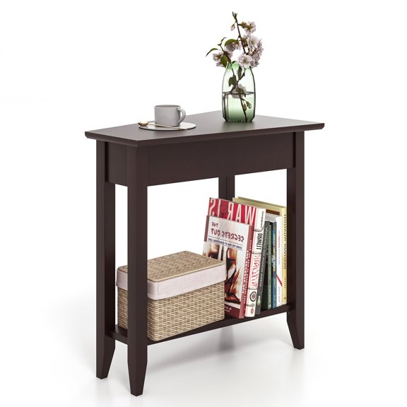 Espresso 2-Tier Wedge End Table, Narrow Triangle Side Table with Storage