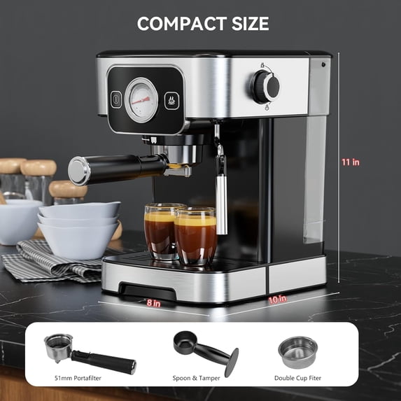 Espresso 20 Bar with Steam Milk Frother, Stainless Steel Coffee Maker for Cappuccino and Latte