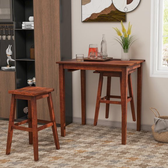 Espresso 3-Piece Bar Table Set with Pub Table and 2 Saddle Stools