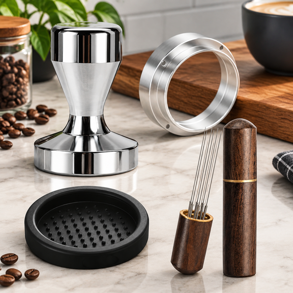 Espresso Accessories Kit 51mm Tamper: Espresso Tamper Kit, Coffee Tamper Tool Espresso Kit | WDT Tool Espresso, Dosing Funnel, Tamper Mat, Espresso Tools for Espresso Machines and 51mm Portafilters