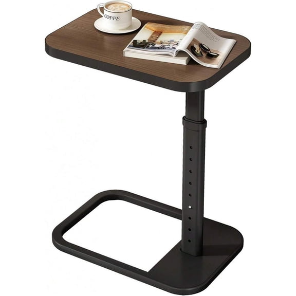 Espresso Adjustable Height C-Shaped End Table, 9-Level Side Table With Wood-Grain Top & Metal Frame For Sofa, Bedside, Or Small Space