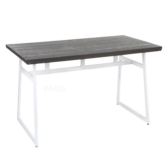 Espresso Bamboo Dining Table with Vintage White Metal Base, Industrial Geometric Design