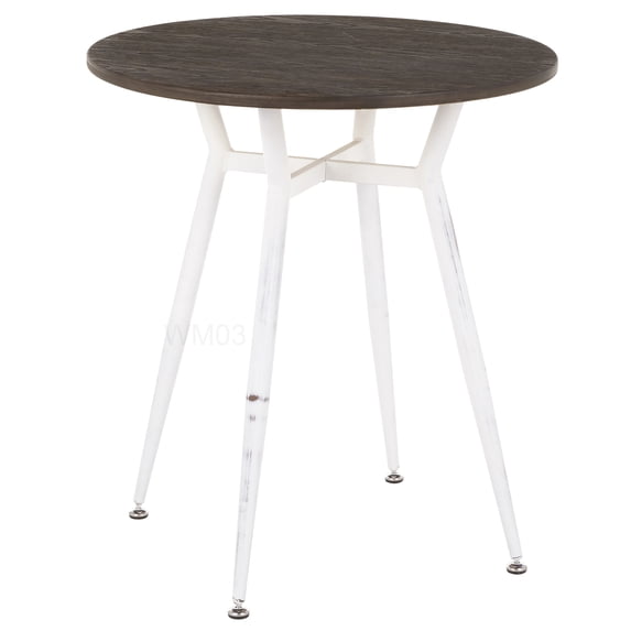 Espresso Bamboo Round Dining Table with Industrial Metal Legs, Vintage White Finish