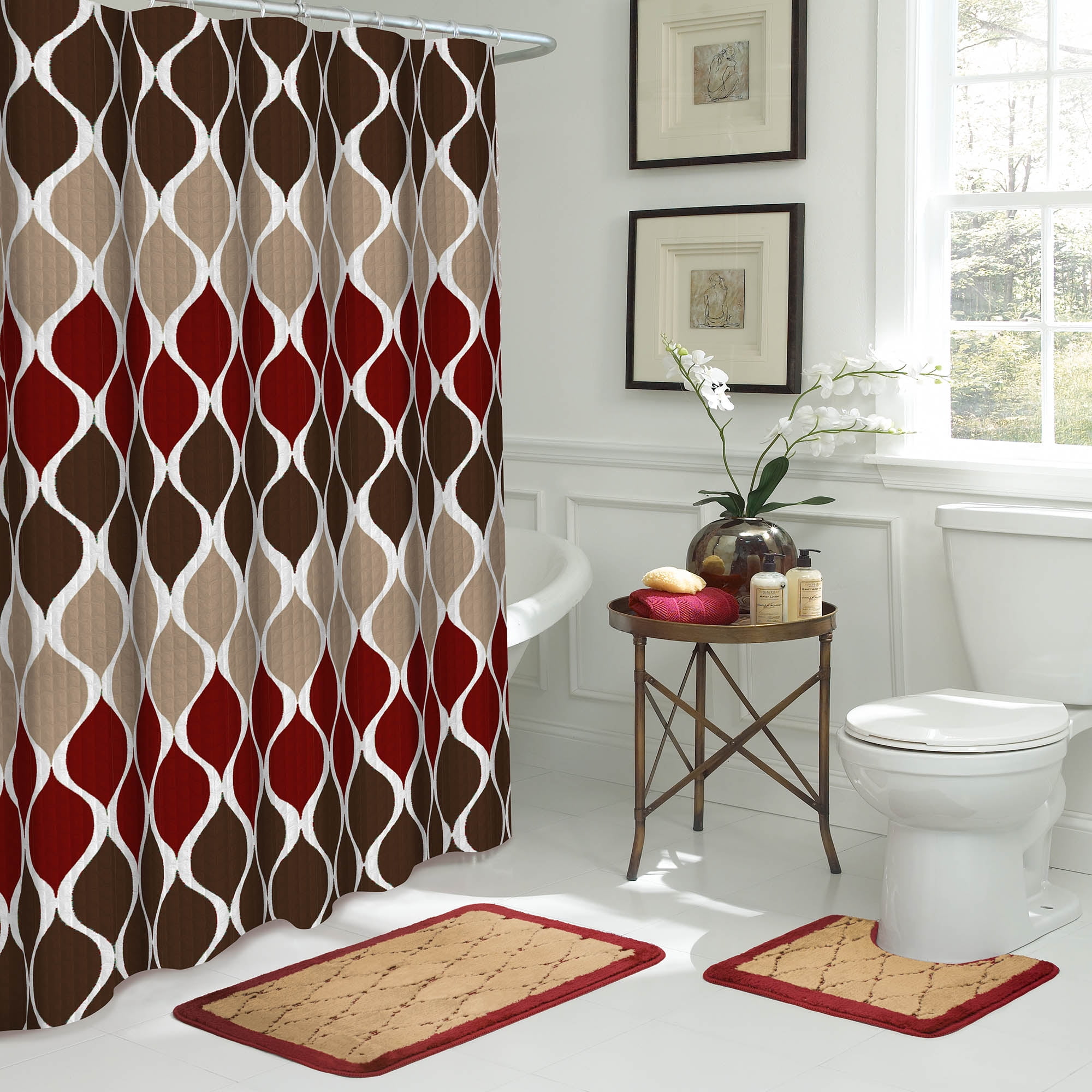 Espresso/Barn Red Geometric, Bathroom Set, 15 Piece, Clarisse - Walmart.com