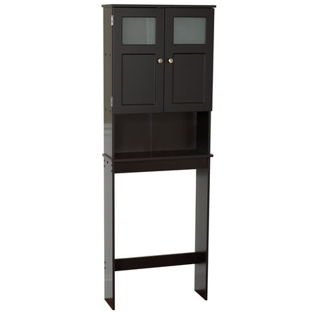 Espresso Bathroom Spacesaver with Frosted Windows, Zenna Home over-the-Toilet Storage