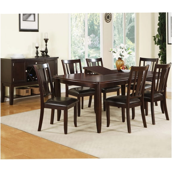 Espresso Brown 7-Piece Dining Table Set with Butterfly Leaf and 6 Upholstered Chairs