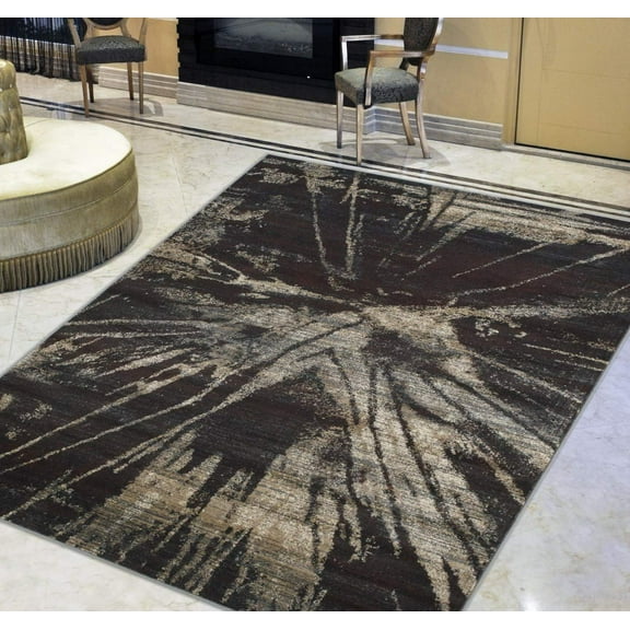 Espresso Brown/Beige Splash Abstract Explosion Pattern Distressed- Modern Vintage Area Rug