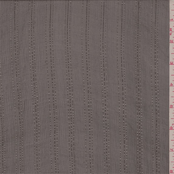 Espresso Brown Metallic Stripe Crinkled Silk Chiffon, Fabric Sold By the Yard