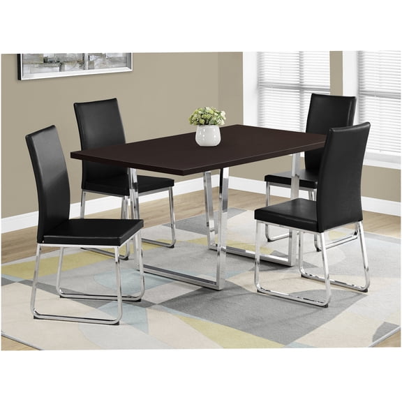 Espresso Brown Modern Dining Table with Chrome Metal Legs, 60" Rectangular Kitchen Table for 4 Seater Contemporary Dining Room