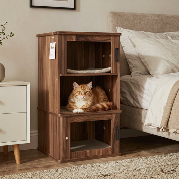 Espresso Cat Condo - 2-Tier Cat House with Wood & MDF
