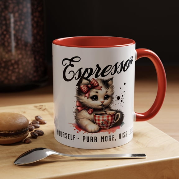 Espresso Cat Sipping Coffee Ceramic Mug Gift for Cat Lovers Mental Health Gift