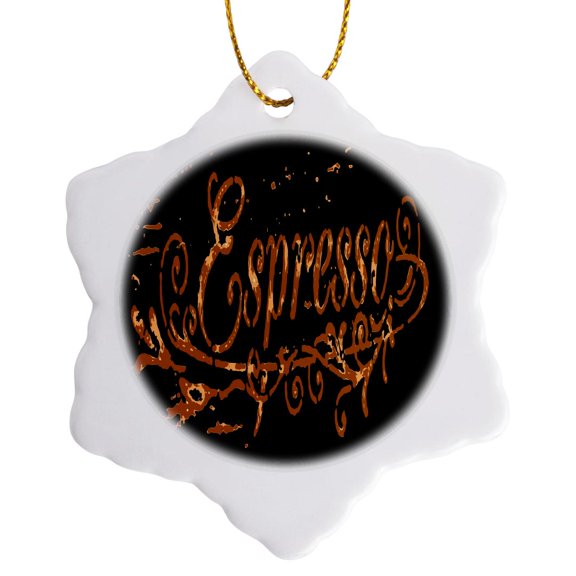 3drose, Espresso Coffee Artistic Typography Vector, 3 inch Snowflake Porcelain Ornament