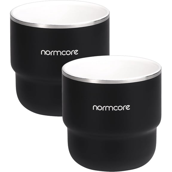 Espresso Coffee Cups, 7 oz Espresso Coffee Cup with Ceramic Coating, Double Wall Stainless Steel Coffee Mugs, 2 Pack, 210 ml, Black