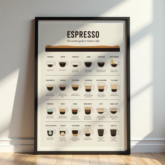 Espresso Coffee Guide Poster Italian Coffee Chart Print Minimalist Cafe Wall Art Barista Kitchen Decor
