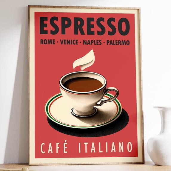 Espresso Coffee Italian Retro Wall Art Poster UNFRAMED PAPER POSTER, Home Decor