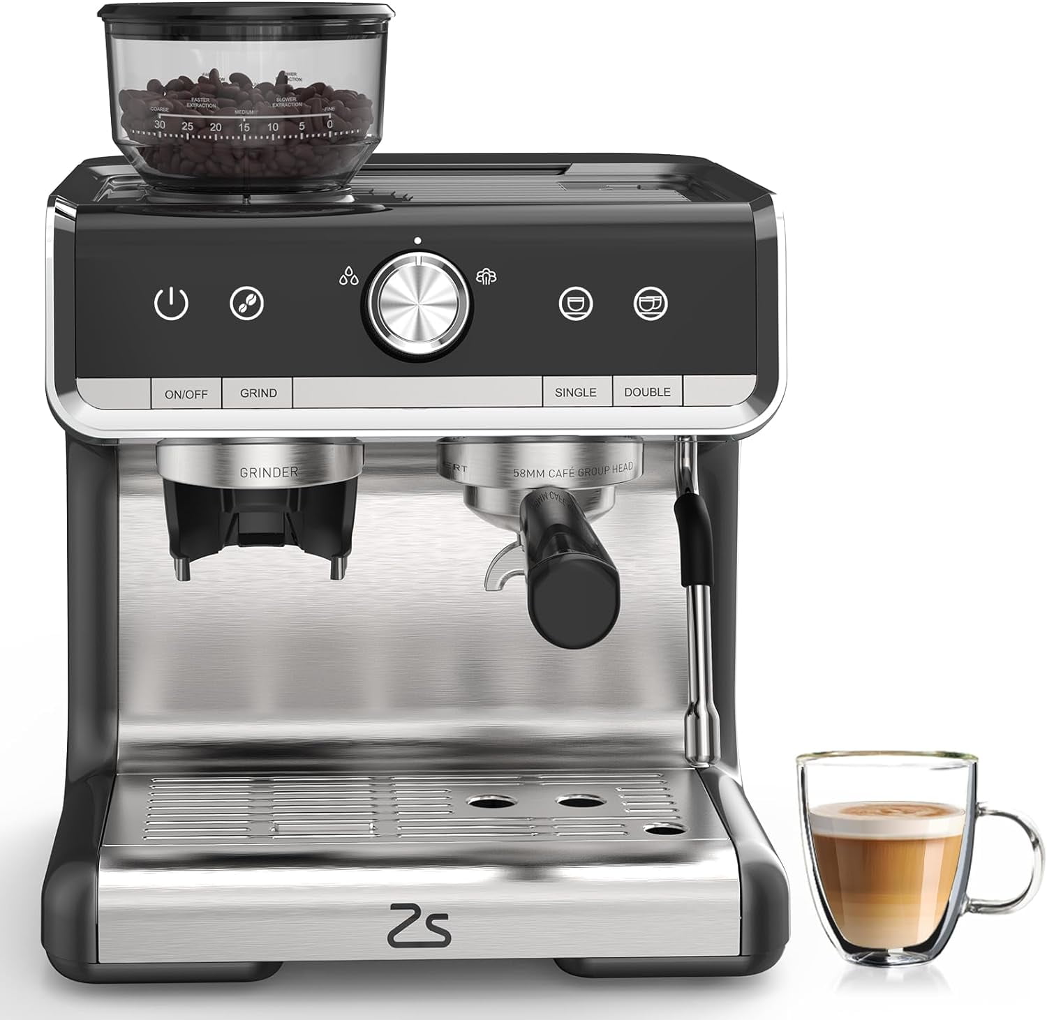 Espresso Coffee Machine with Grinder, 20 Bar SemiAutomatic Espresso