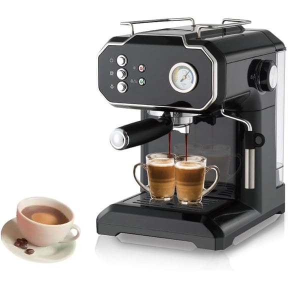 Espresso Coffee Maker, 1.5L MINI Automatic High Pressure Coffee Machine with Milk Frother Steamer Wand, Twin Brewing Cycle, 850W Milk Coffee Machine for Office, Coffee Shop, Home, Party