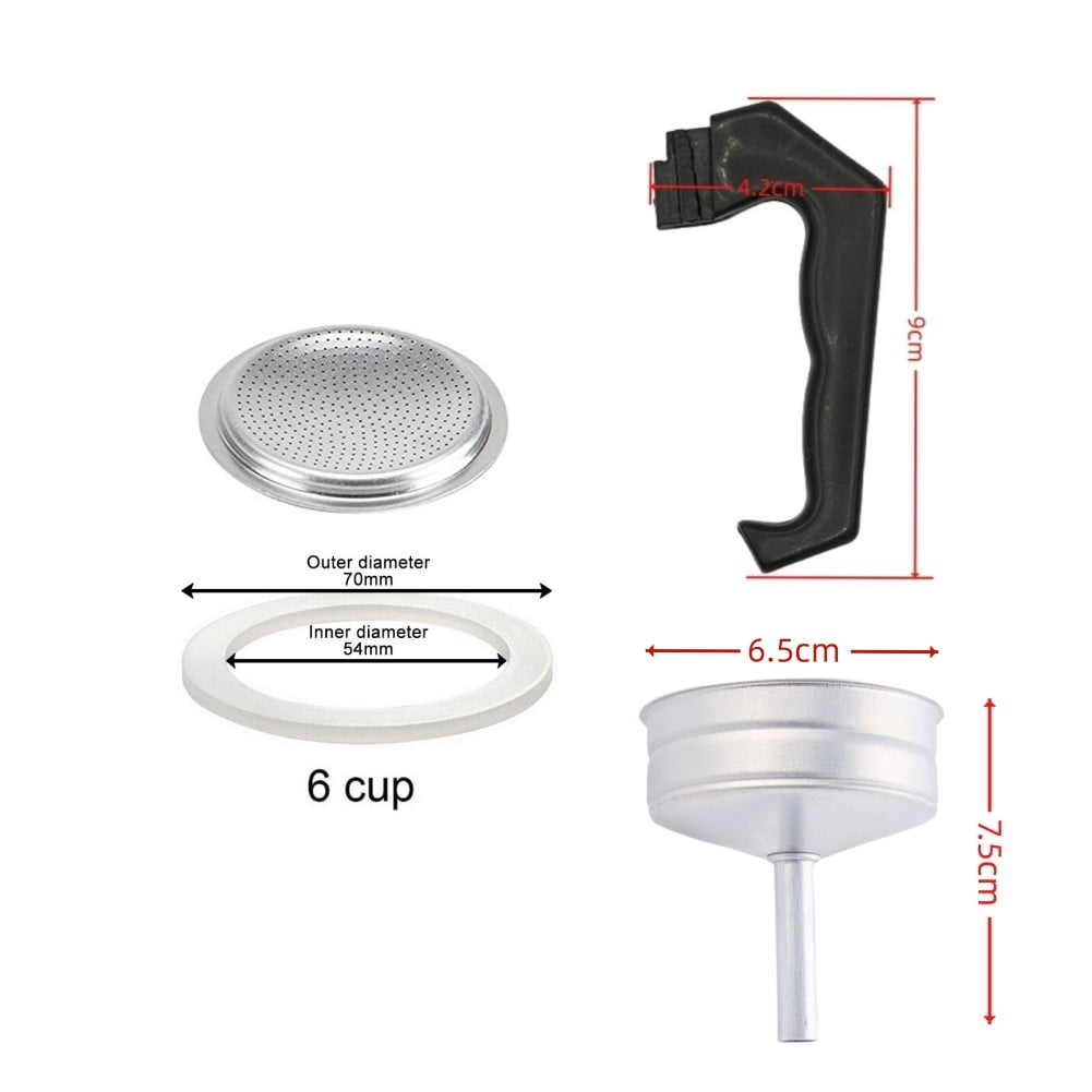 Espresso Coffee Moka Pot Replacement Parts Handle,Gasket Seal,Funnel