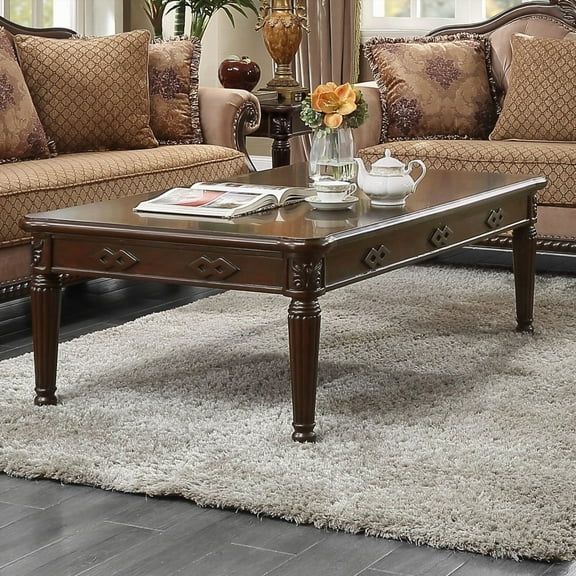 Espresso Coffee Table with Turned Legs - Easy Assembly & Transport for Convenience