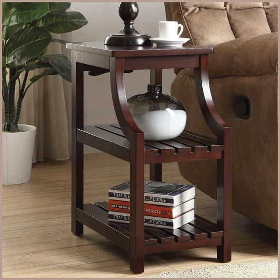 Espresso Coffee Table with USB Power Dock & Slatted Shelves Stylish Storage & Convenient Charging