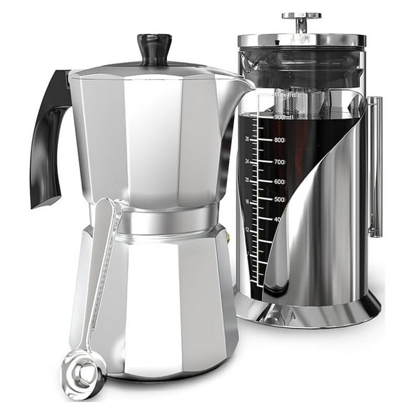 Espresso & Cold Brew Coffee Maker Bundle - 6 Cup Percolator, Iced Coffee Maker, Stainless Steel Spoon - For Home & Kitchen Coffee Lovers