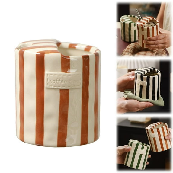 Espresso Cup 10oz Ceramic Coffee Mugs Porcelain Coffee Cup Hand-Painted Striped Art Multiple Use for Kitchen, Dining (R)