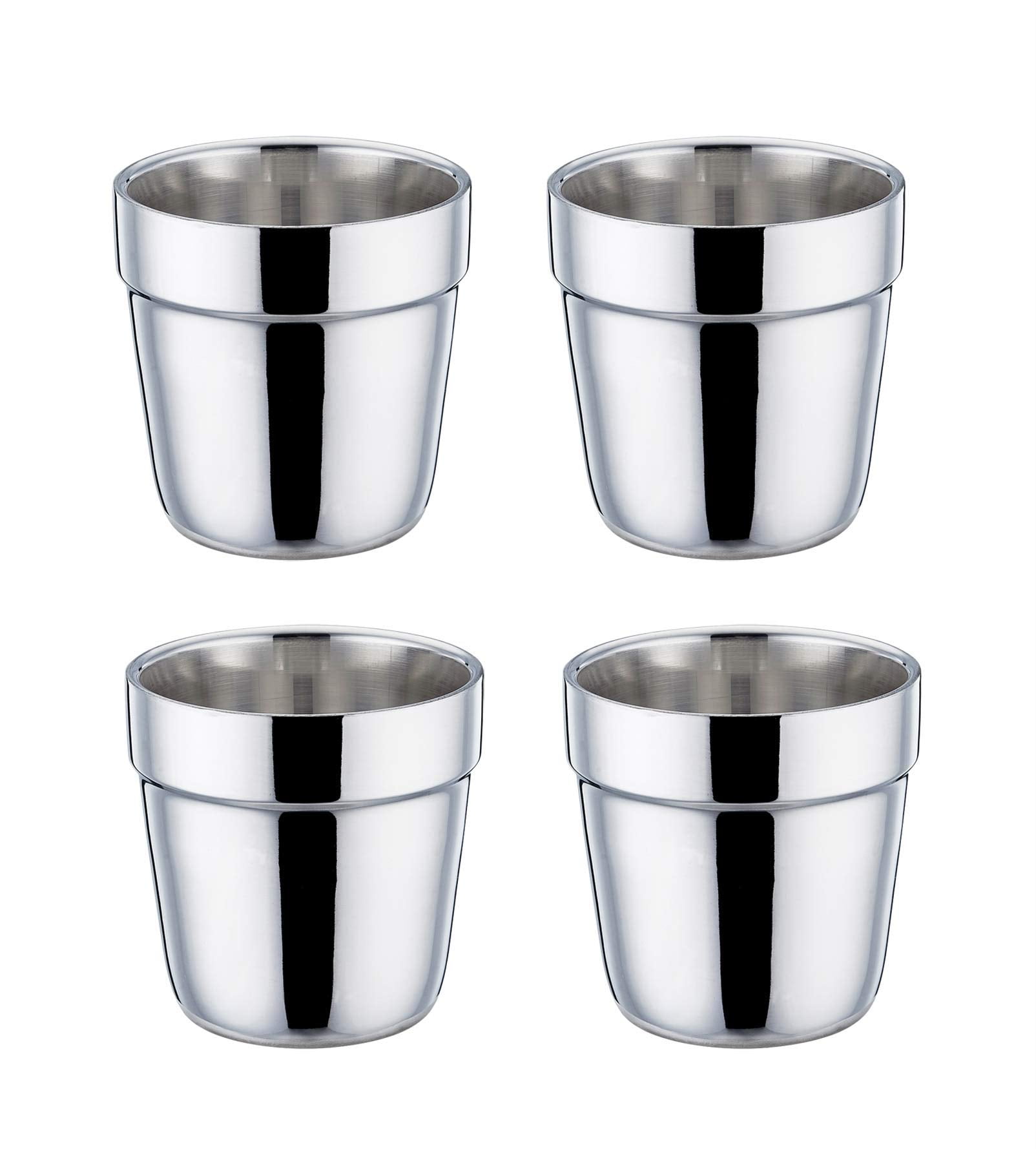 Espresso Cup Set of 4 Double Wall Stainless Steel Coffee Mugs Reusable Stackable Tea Cups Mirror Finish Dishwasher Safe 6 Ounce