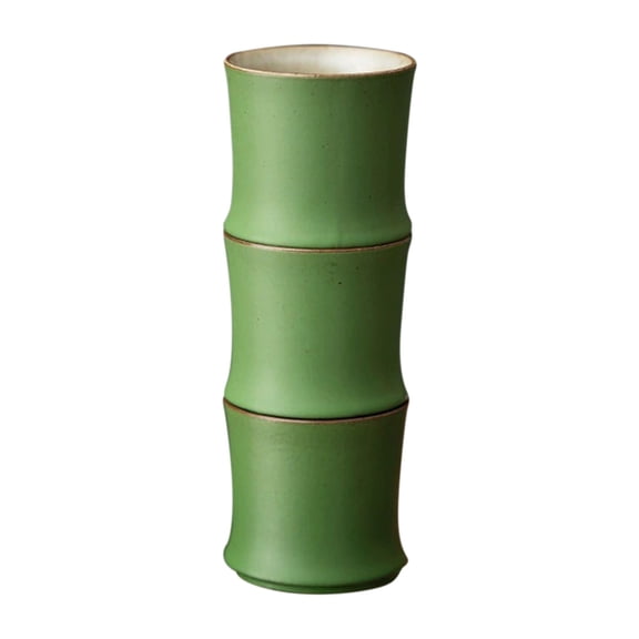 Espresso Cup and Tea Cup Set,Bamboo Joint Style 90ml Durable Ceramic Unique Stackable Design Suitable for Water, Milk, Juices, Espresso and Tea, Ideal for Home Decor and Gift(Green-3pcs,2.2x2.2x2.3")