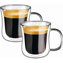 Espresso Cups 4 Oz Double Walled Glasses Coffee Mugs Set of 2, Clear Glass Coffee Cups with Handle, Insulated Coffee Mug Borosilicate Heat Resistant Double Wall Glass Espresso Coffee Cups