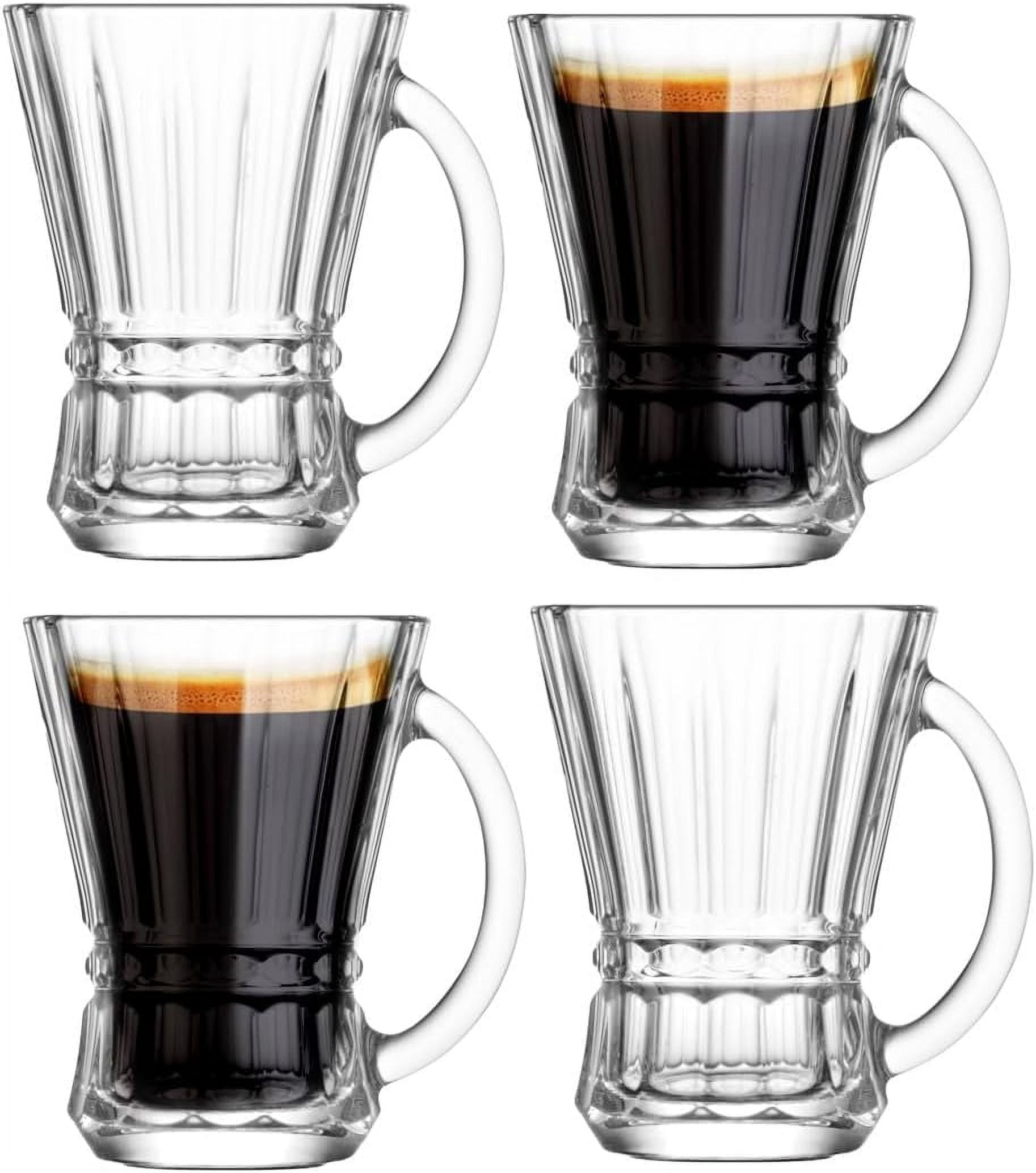 Espresso Cups, 5 oz Clear Glass Coffee Mugs, Cappuccino Cups with Large Handle, Drinking Tea Glasses for hot and cold beverages, Latte, Mocha, Milk (Clear 4 Pack)