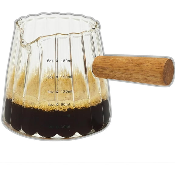 Espresso Cups 6OZ, Espresso Accessories, Expresso Shots Cup, Espresso Shot Glass with V-Shaped Mouth, Ribbed Milk Frothing Pitcher, Glass Measuring Cup