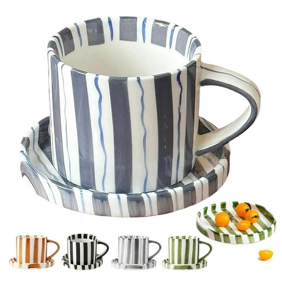 Espresso Cups Ceramic Coffee Mug Series European Striped Dot Coffee Cup And Saucer Mug Cake Plate Afternoon Tea Set Tea Cup And Saucer,1PC,Light Blue