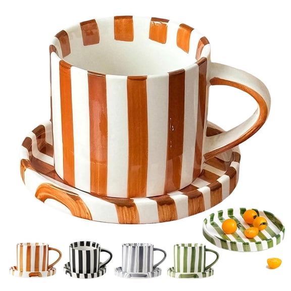 Espresso Cups Ceramic Coffee Mug Series European Striped Dot Coffee Cup And Saucer Mug Cake Plate Afternoon Tea Set Tea Cup And Saucer,1PC,Orange