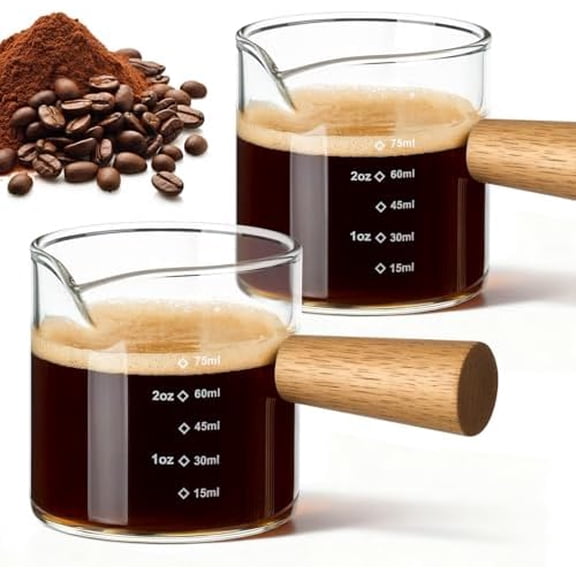 Espresso Cups Set of 2, 3OZ Espresso Shot Cups, V-Shaped Mouth Espresso Shot Glass, with Handle and Scale, Coffee Bar Accessories, Perfect for Making Coffee, Drinks, Etc.