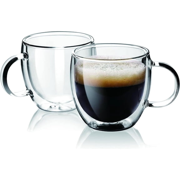 Espresso Cups Set Of 2, Double Walled Glass Coffee Mugs with Handle,Insulated Layer Coffee Cups,Clear Borosilicate Glass Mugs,Perfect for Cappuccino,Tea,Latte,Espresso (5oz-2Pack)