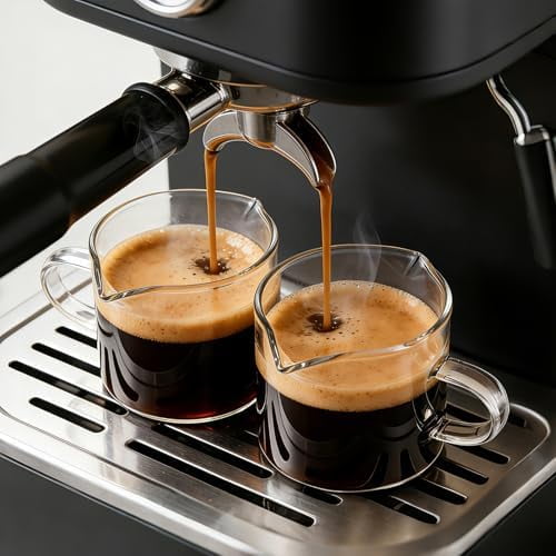 Espresso Cups Set of 2: Espresso Machine Accessories - Espresso Shot Cups for Home Baristas - Essential Coffee Bar Accessories - 4oz Glass Espresso Cup Set with Handled and Spout$$
